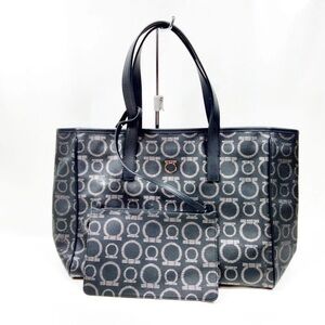 Salvatore Ferragamo Gray Patterned Tote with Pouch